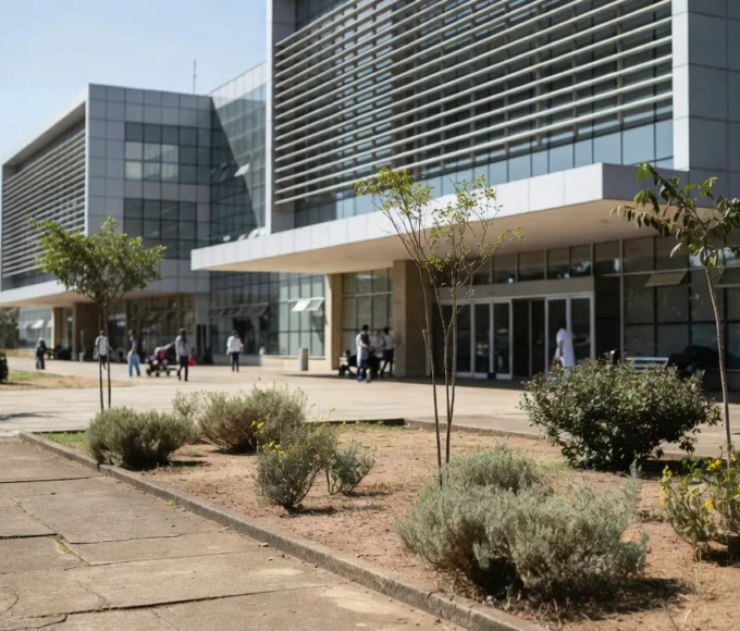 Entrada de hospital público no Distrito Federal com fila de saúde