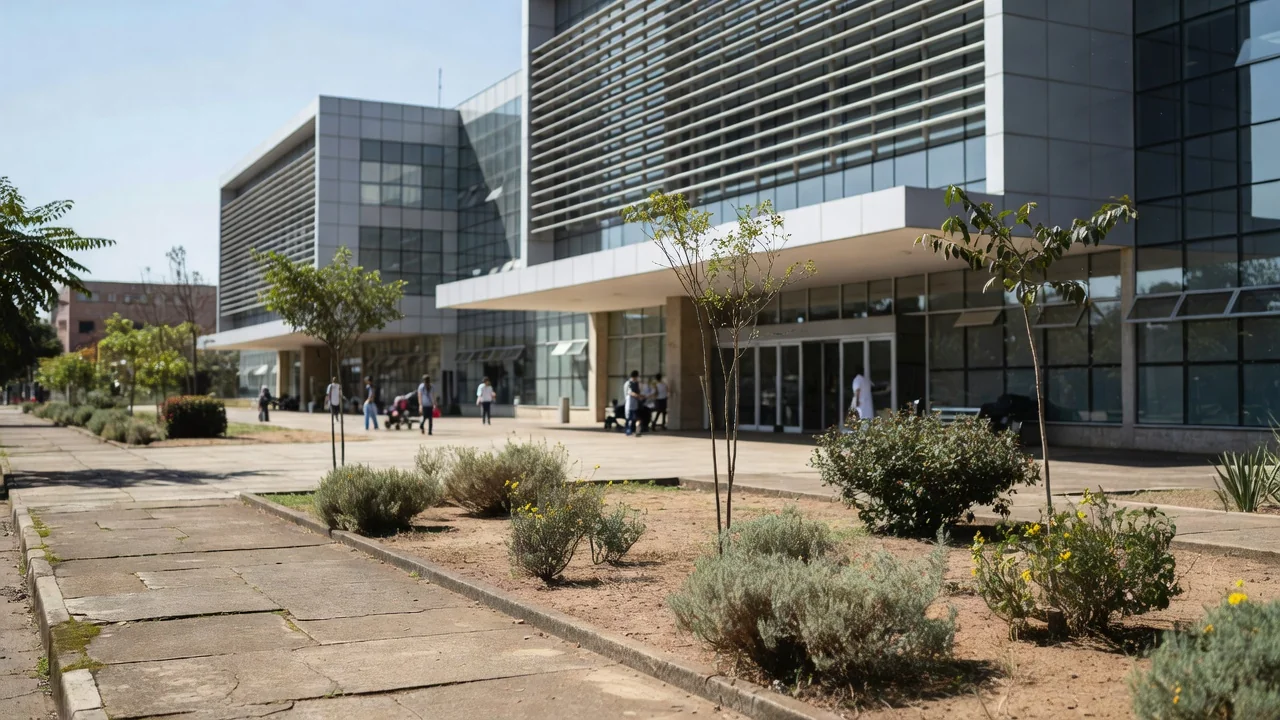 Entrada de hospital público no Distrito Federal com fila de saúde