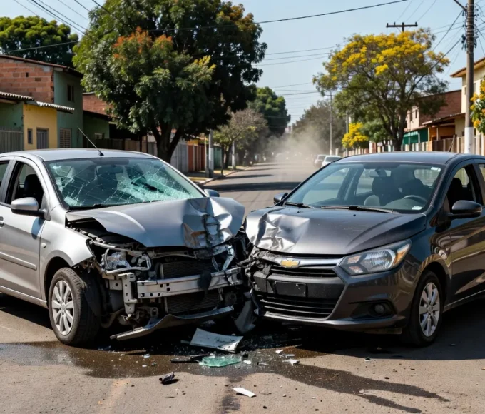 Colisão frontal de carros na Quadra 14 do Arapoanga