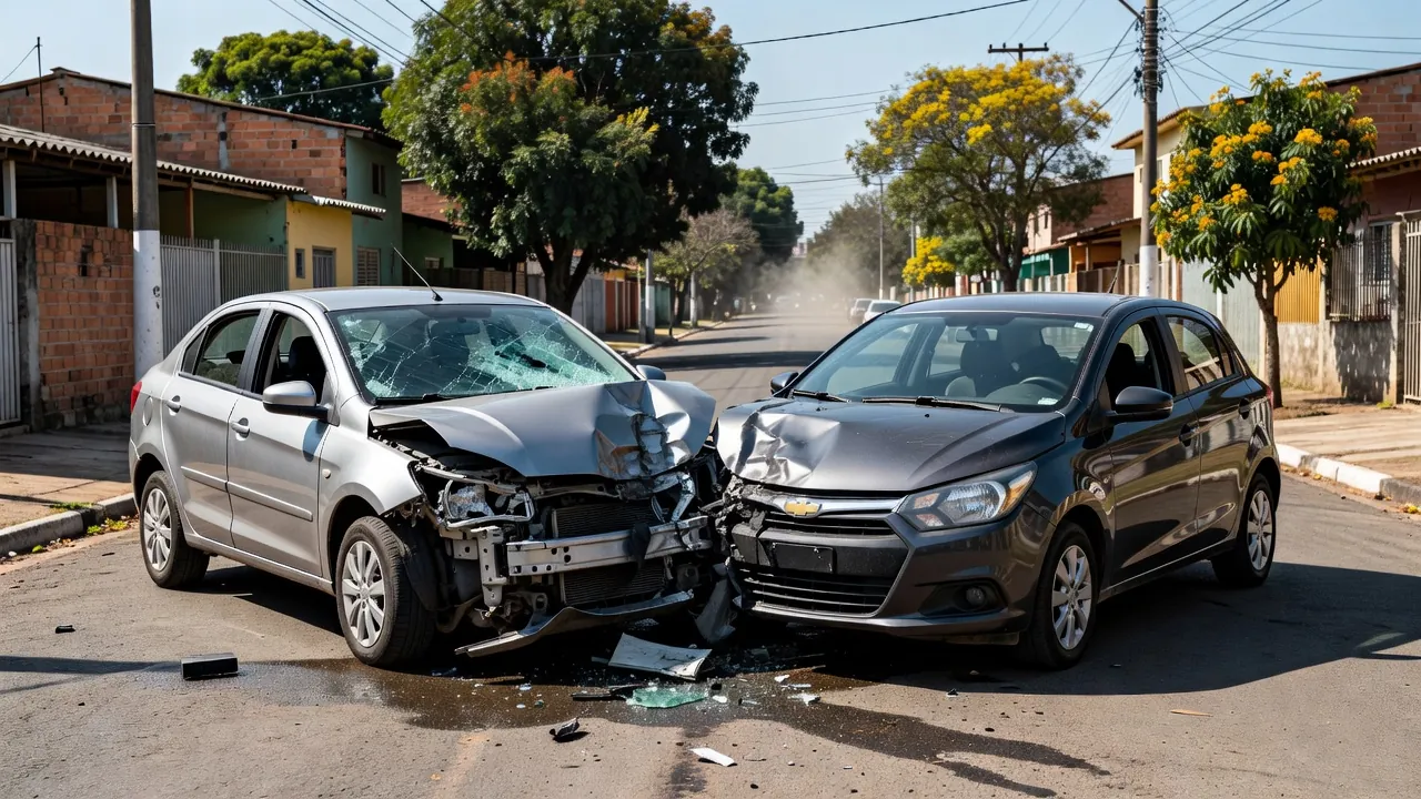 Colisão frontal de carros na Quadra 14 do Arapoanga