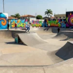 Evento Gama Art Day com skate e grafite na pista do Gama em Brasília
