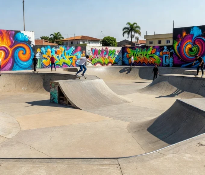 Evento Gama Art Day com skate e grafite na pista do Gama em Brasília