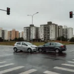 Semáforos apagados na W3 Sul com carros acidentados na 704 Sul