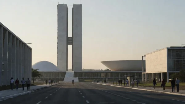 Rua de Brasília com vista para o Congresso durante período eleitoral