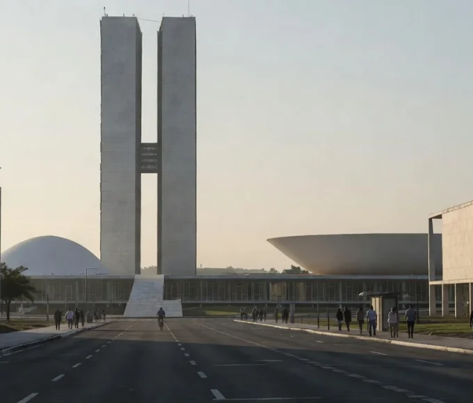 Rua de Brasília com vista para o Congresso durante período eleitoral