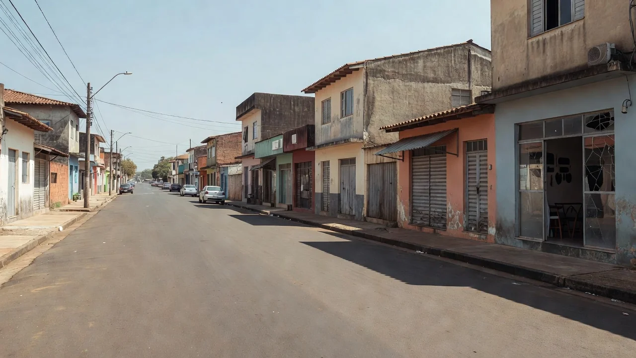Rua de Planaltina com fachadas locais sob luz natural, relacionada a operação policial
