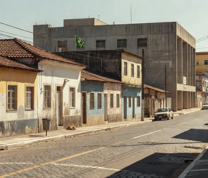 Rua em cidade brasileira com edifício público ao fundo em contexto de eleições