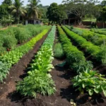 Plantação de agricultura familiar em São Sebastião com cultivos sob luz natural