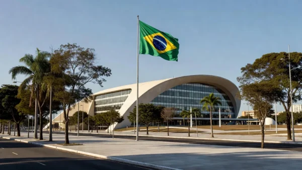 Fachada do TSE em Brasília com bandeira do Brasil