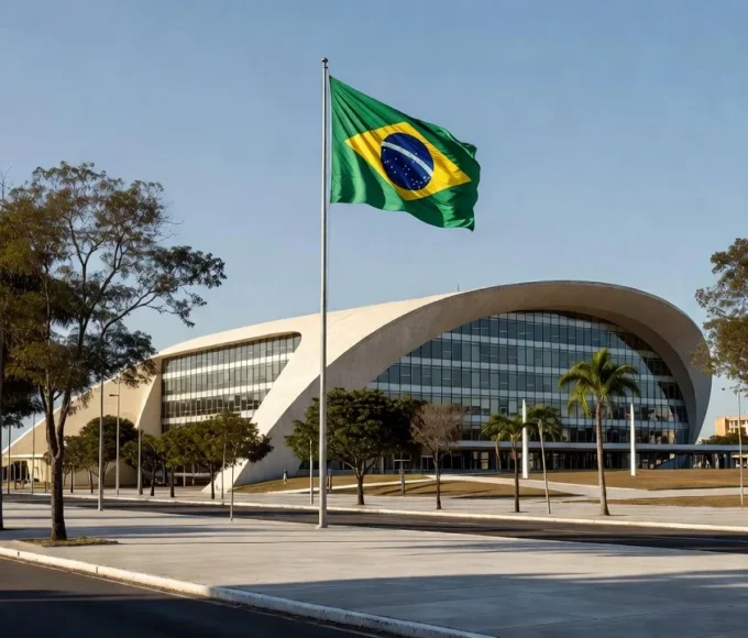 Fachada do TSE em Brasília com bandeira do Brasil