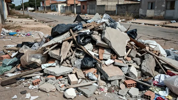 Pilha de entulho em rua do Recanto das Emas, Brasília
