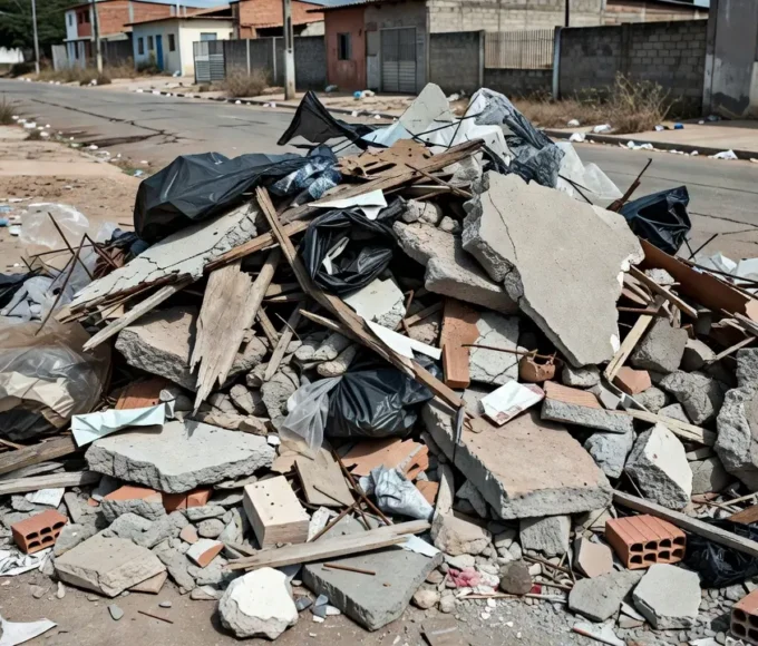 Pilha de entulho em rua do Recanto das Emas, Brasília