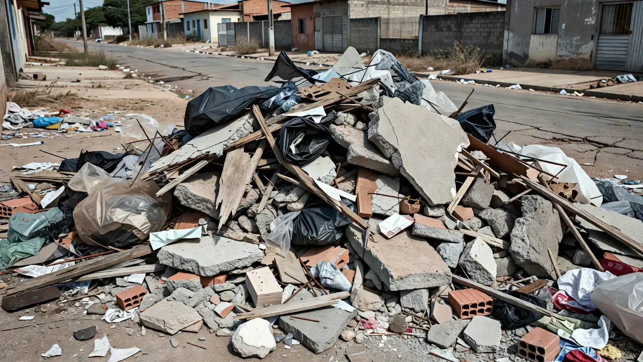 Pilha de entulho em rua do Recanto das Emas, Brasília