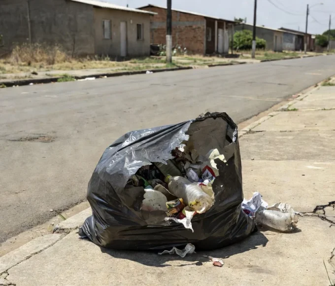 Saco de lixo abandonado em rua do Recanto das Emas, Brasília