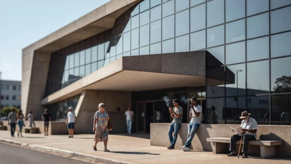 Fachada de prédio público brasileiro em luz natural, relacionado a multa do TRE por vídeos