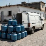 Botijões de gás de cozinha gratuitos distribuídos para famílias em rua brasileira