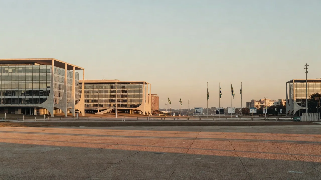 Praça em Brasília com elementos de campanha eleitoral ao ar livre