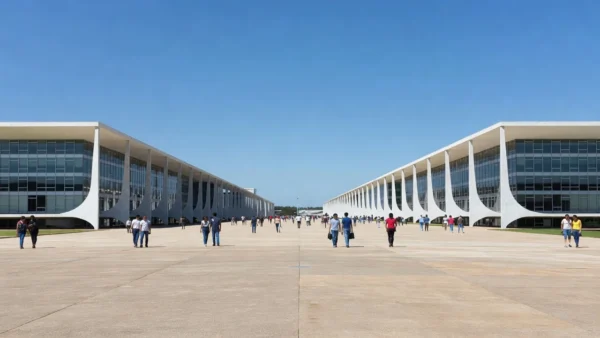 Rua em Brasília com vista para a Esplanada dos Ministérios