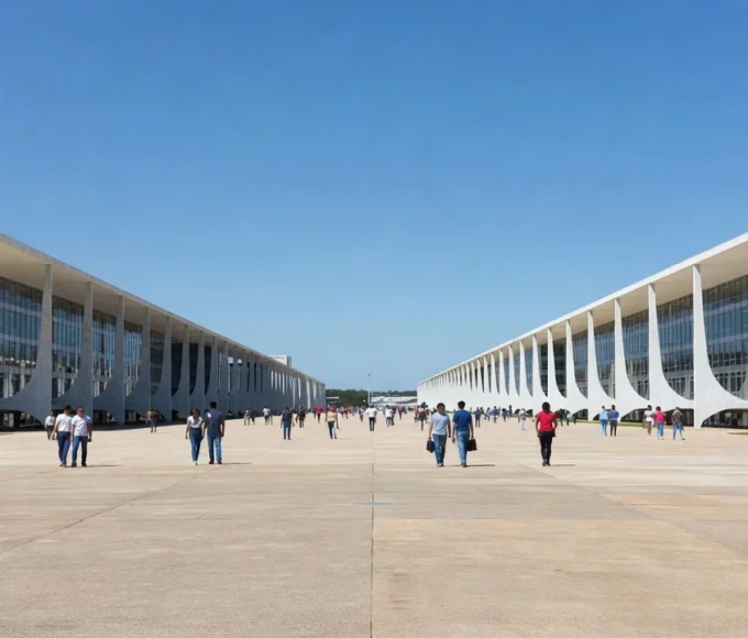 Rua em Brasília com vista para a Esplanada dos Ministérios
