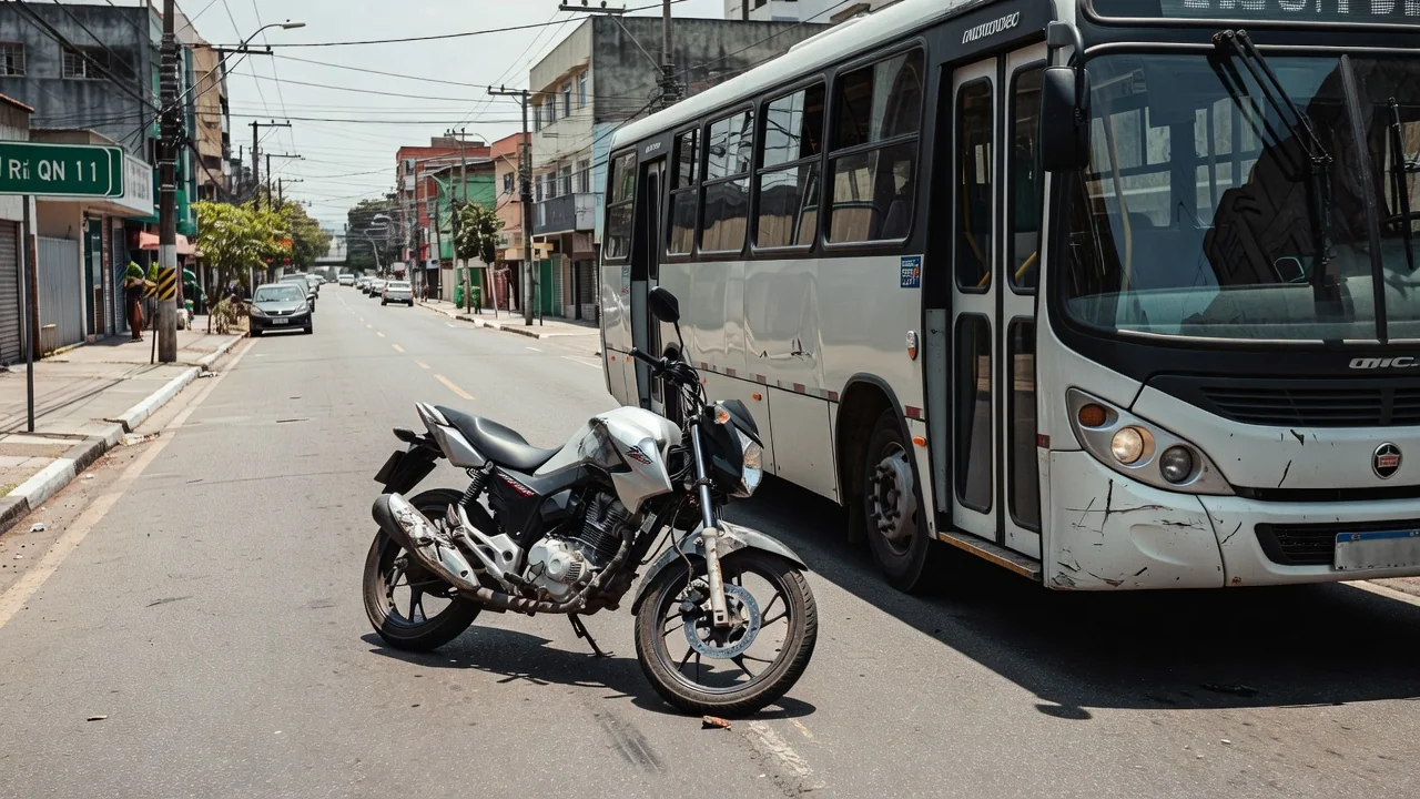 Colisão entre motocicleta e ônibus na QN 11