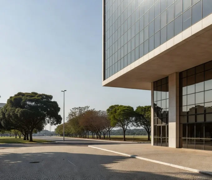 Fachada do Banco de Brasília (BRB) sob luz natural, simbolizando banco público