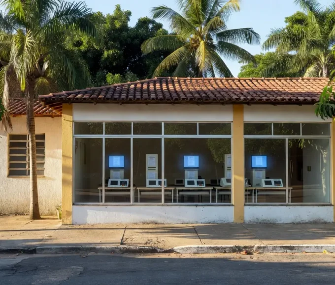 Seção eleitoral em São Sebastião com urnas eletrônicas sob luz natural